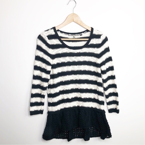 KNITTED and knotted by Anthropologie, black & white stripe, loose knit, sweater - Picture 7 of 11
